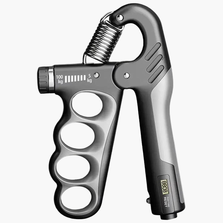 Grip strengthener with digital display on a white background